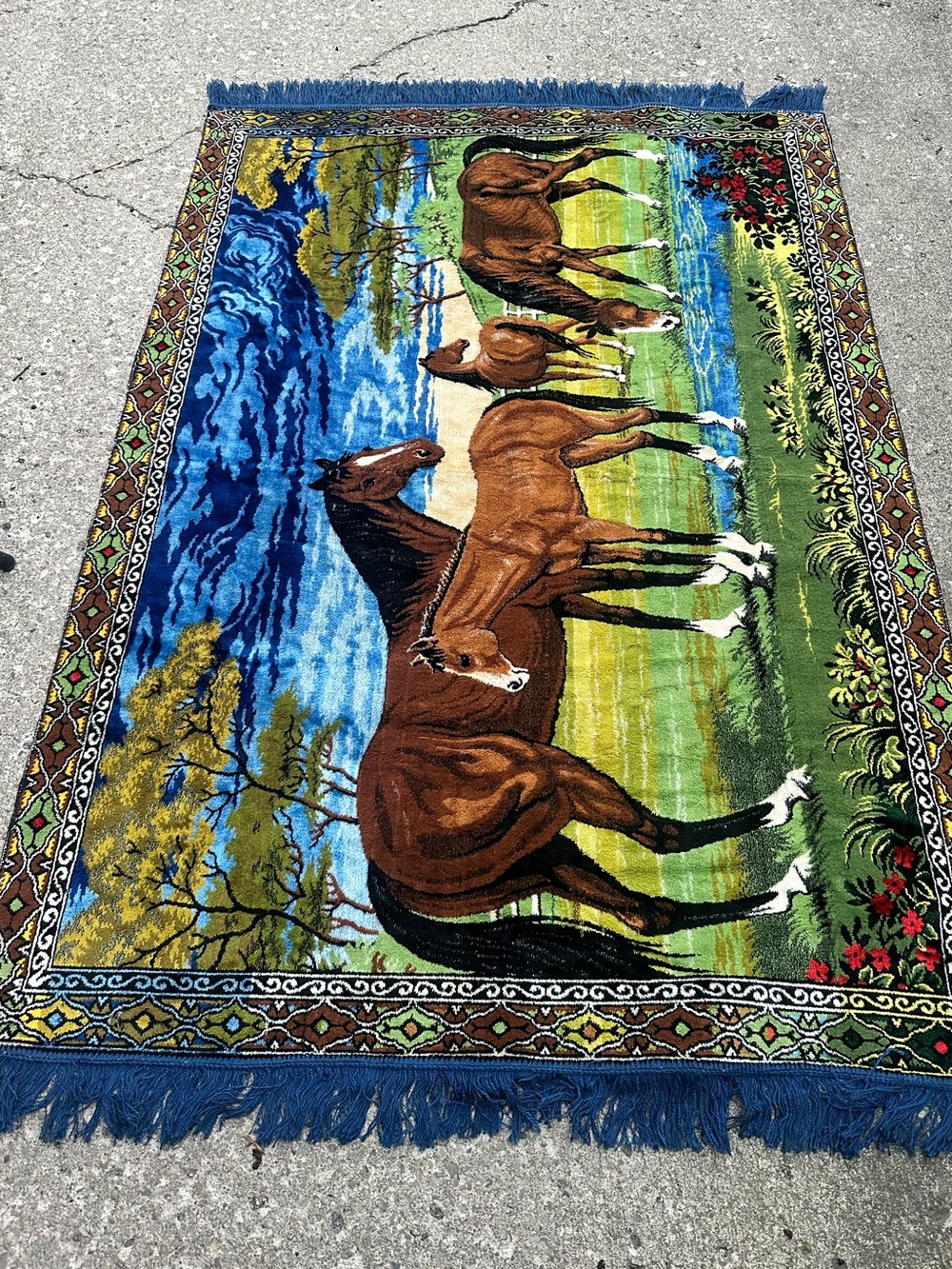 Vintage 1970s Horse Tapestry Wall Hanging